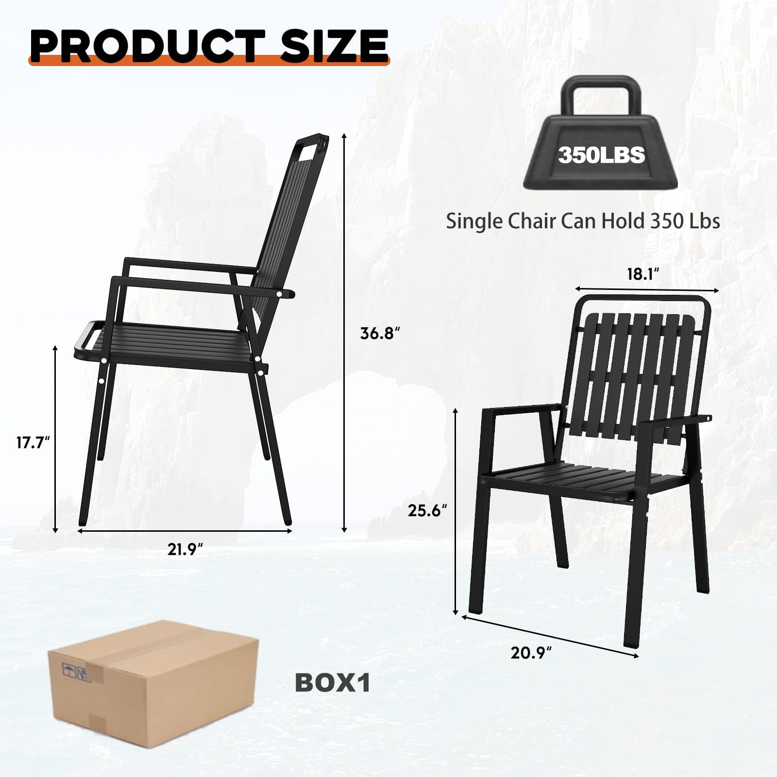 TQKVIPI Outdoor Patio Dining Chairs Set of 2, Outdoor Patio Chairs, Heavy Duty Metal Dining Chairs with Armrest for Balcony, Deck, Backyard, Lawn, Porch, Kitchen (Black)