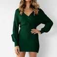 thumbnail image 2 of qolati Sweater Dresses for Women 2024 Fall Long Sleeve Wrap V Neck Knitted Mini Dress Casual Bodycon Business Work Tunic Dress, 2 of 9