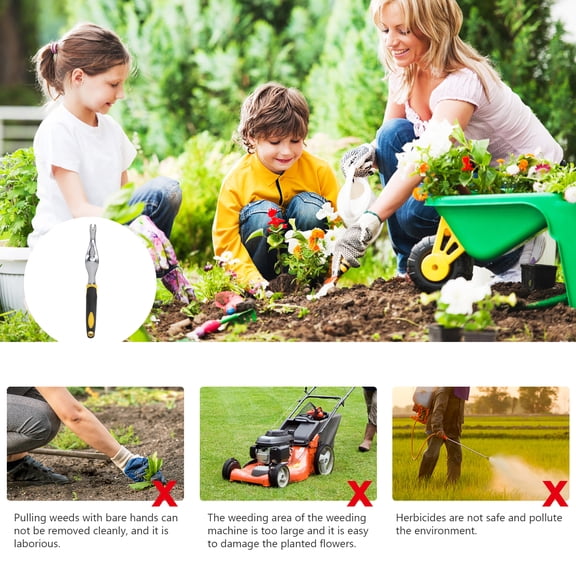 Worgeous Yellow Garden Weeding Tool with Ergonomic Handle, 7.5 Inch Aluminium Alloy for Removal and Gardening Use