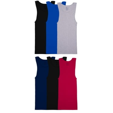 Fruit of the Loom Men's EverSoft Cotton A-Shirt Tank Top Undershirts, 6-Pack, Moisture-Wicking, Assorted Colors, Sizes S-3XL