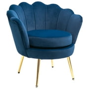 Homcom Chaise d'appoint moderne en tissu velours au toucher avec pieds en métal doré pour salon, bleu