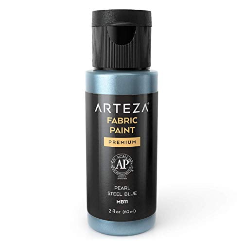 Arteza Permanent Fabric Paint MB11 Pearl Steel Blue, 60 ml Bottle