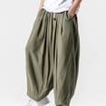 thumbnail image 6 of Angala Mens Pants Elastic Waist Culottes Pants Solid Loose Handsome Fashion Casual Mens Summer Trousers Size 3Xl Green, 6 of 9