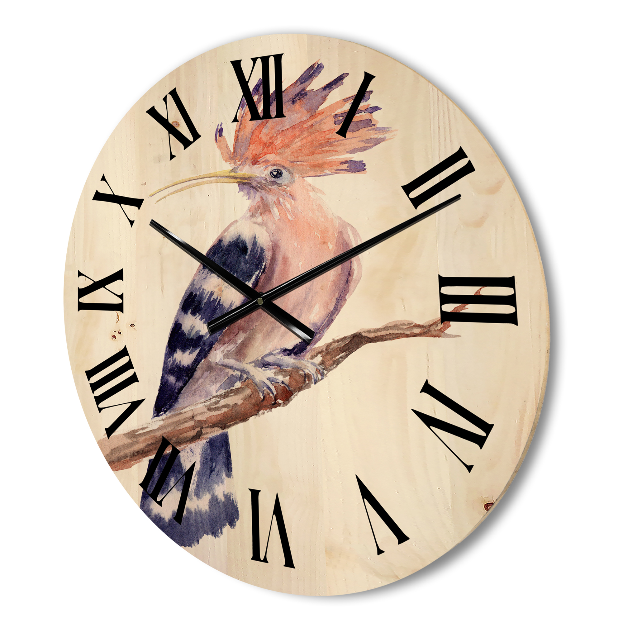 Designart 'Ancient Hoopoe Bird On A Branch' Traditional Wood Wall Clock