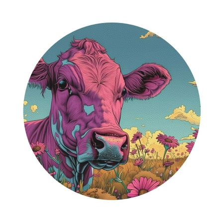 

Adobk Pink Cow In Sunflower Field Print Leather Coasters for Drinks(6 Pack) Durable Drink Coasters Set Luxurious Home Décor and Housewarming Gift Round Shape