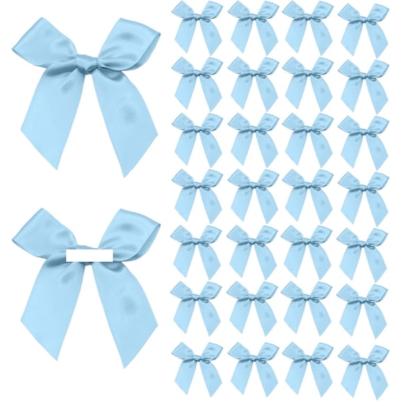 30 Pcs Blue Satin Ribbon Bows, Self-Adhesive Mini Blue Bows for Gift Wrapping, Pre-Tied Bow Craft, Sewing, Scrapbooking, Wedding Gift Christmas Birthday Party Decoration
