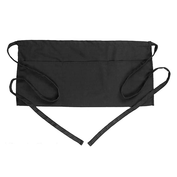 RENACLIPY Black Polyester Restaurant Work Apron with Three Pockets for Kitchen Use