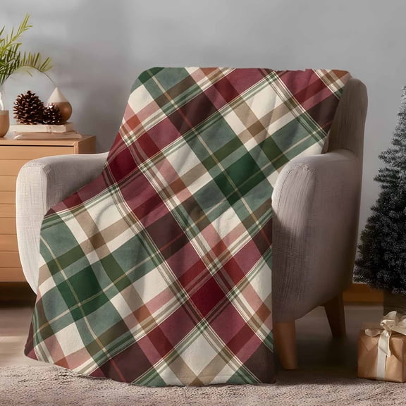 Flannel Fleece Throw Blanket Christmas Red Green Plaid Lightweight Soft Plush Blankets 30x40in, Minimalist Striped Cozy Warm Throw Blanket for Couch Sofa Bed Car Office