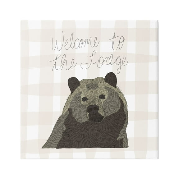 Stupell Industries Welcome to the Lodge Cabin Entrance Bear Tartan Graphic Art Gallery Wrapped Canvas Print Wall Art, Design by Tara Moss