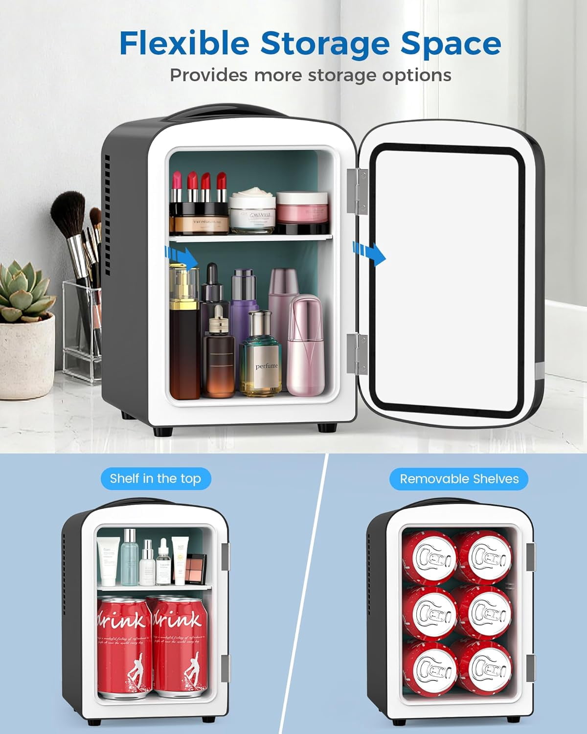Fridge for Bedroom, 4L Skincare Cooler Warmer with Adjustable Shelves for Makeup Medicine Beverage Car Office Dorm Black