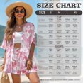 thumbnail image 7 of FKEKYI Womens 2 Pcs Short Set Open Front Shirt Top Summer Outfits Shorts with Elastic Waist Pink Hibiscus Floral Leaf Print Beachwear Breathable Lounge Set Resort Wear, S, 7 of 7