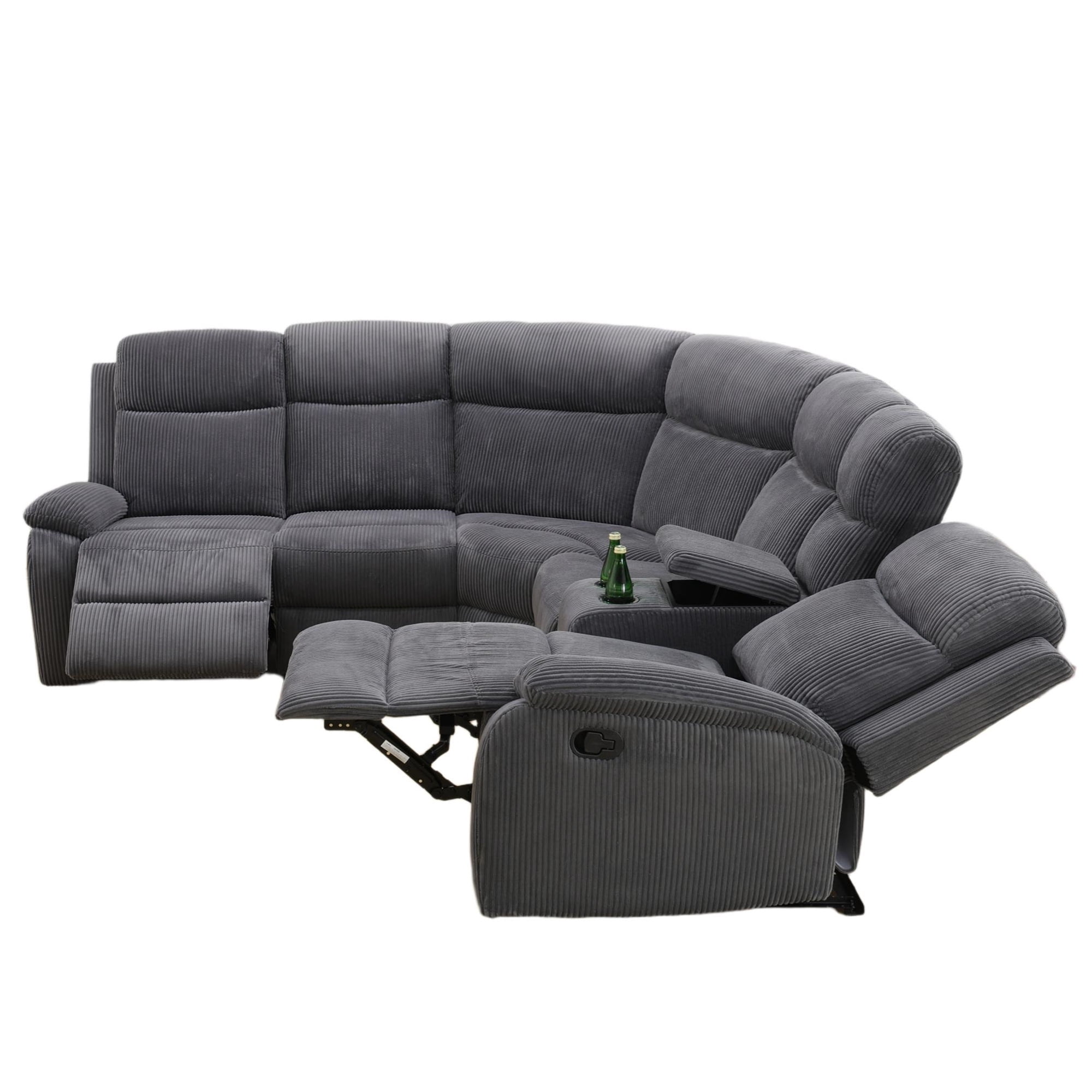 Aukfa 3-Piece Recliner Sofa Set, 5 Seat Sectional Couch with Cup Holders&Storage Console, Corduroy, Gray