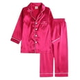 thumbnail image 2 of larppty Toddler Girls Boys Silk Satin Pajama Sets Unisex Infant Baby Button Down Shirt Top and Pants Set 2Pcs Sleepwear Loungewear Clothes, 2 of 7