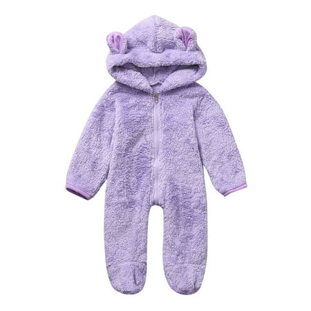 

Vikakiooze Newborn Baby Boy Winter Fleece Jumpsuit Solid Hooded Romper Warm Coat Outwear