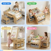 Hijob 5-in-1 Kids Art Table & Chair Set – Convertible Easel with Paper Roll Holder, Storage Drawers & Foldable Craft Desk, Toddler Activity Learning Center for Playroom, Natural Wood