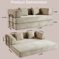 thumbnail image 3 of Sofa cama convertible con almohada cilíndrica, sofá de colchón plegable de corduro con marco de forma fija, sofá de pie para salón y dormitorio (beige), 3 of 5