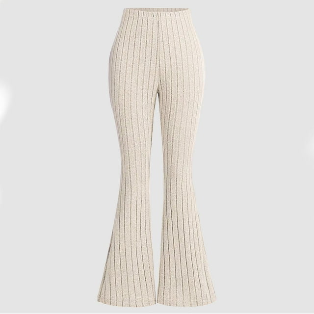 RKSTN Girls Casual Pants Solid Color Elastic Waistband Knit Ribbed Bell Bottom Comfortable Versatile Slimming Pants with Side Belt Pockets Summer Fall Style 8-12Years