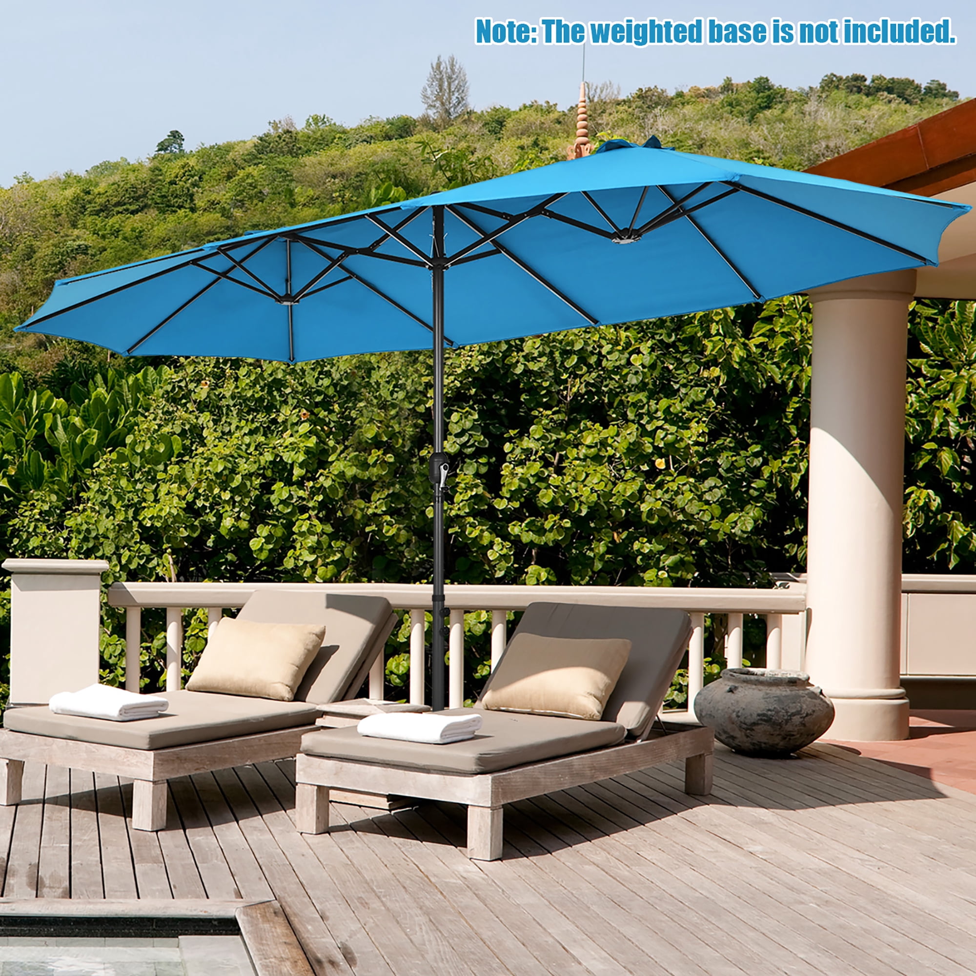 Costway 15ft Blue Patio Double-Sided Market Umbrella, Crank Lift