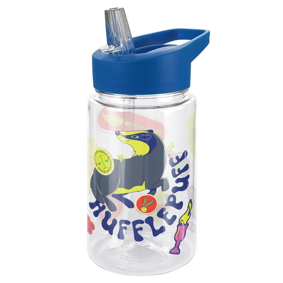 Harry Potter Kids Tritan Plastic Water Bottle with Straw Lid and Handle, Reusable Tumbler for Toddlers, Unisex for Girls and Boys, 12oz, Trippy Hufflepuff