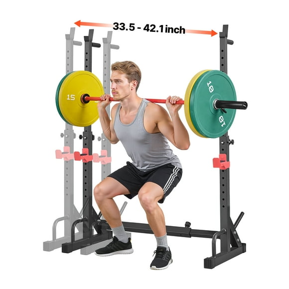 VEVOR Support pour Squats à Cage Motorisée, Support Motorisé pour Gym à Domicile avec Hauteur et Largeur Ajustables, Équipement d'Entraînement de Force 550 Lb avec Supports de Rangement pour Barre et Crochets en J pour Banc-Press, Squat, Haltérophilie
