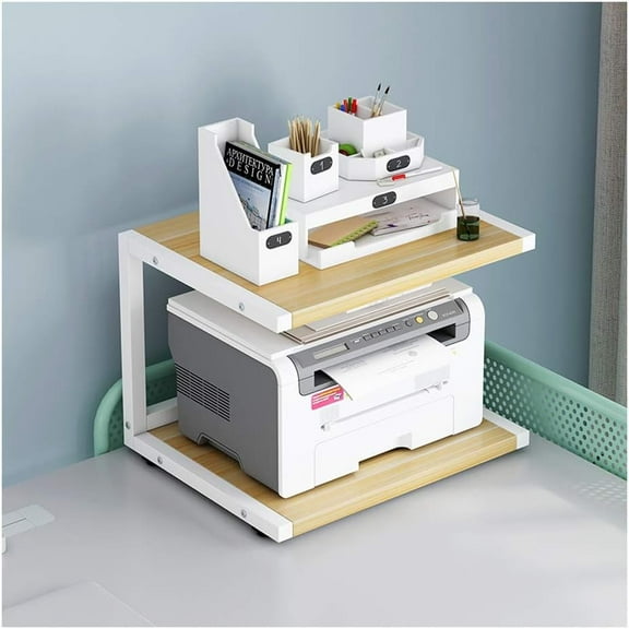 White 2-Tier Multifunctional Printer Stand - Space-Saving Desktop Organizer with Paper Storage Shelves for Home & Office