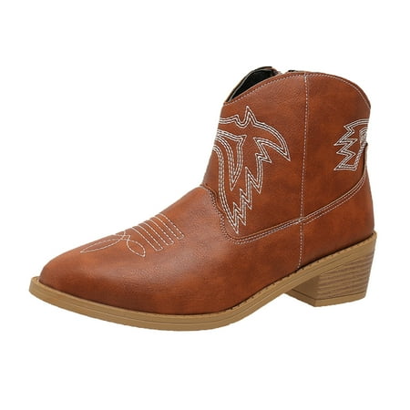 

Winter Women s Shoes Winter Chelsea Ankle Boots for Women Ladies Fashion Ethnic Style Embroidered Leather Pointed Side Zipper Thick Heel Short Boots Snow Boots(Size:9)