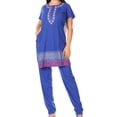 thumbnail image 1 of Sakkas Maria Women's Casual Tunic Kurta Knit Plain Embroidered Kurti Pant Set Soft - Royal Blue - XLP, 1 of 5