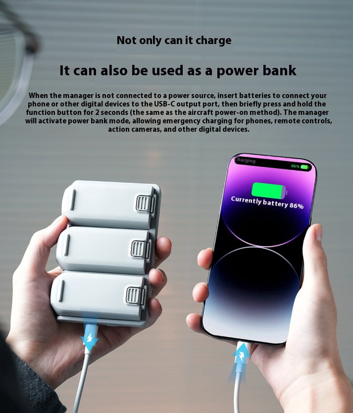 65W Fast Drone Battery Charger Hub - Bigcan Triple Charging Station for DJI Neo Flight Batteries, Dual Mode Output, Power Bank Function, 115x75x15mm Portable Size