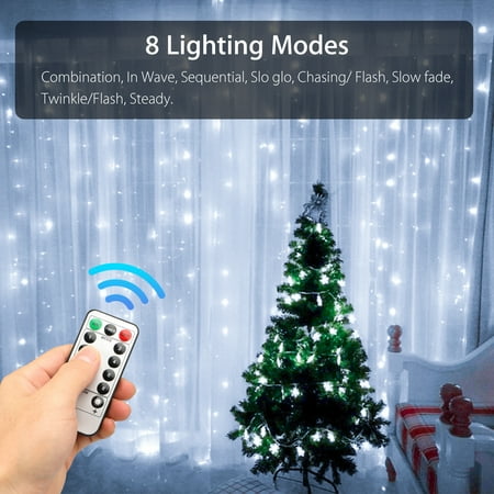 Outdoor Light Remote Control 300 LED Window Curtain String Light Wedding Party Home Garden Bedroom Outdoor Indoor Wall Decorations ()