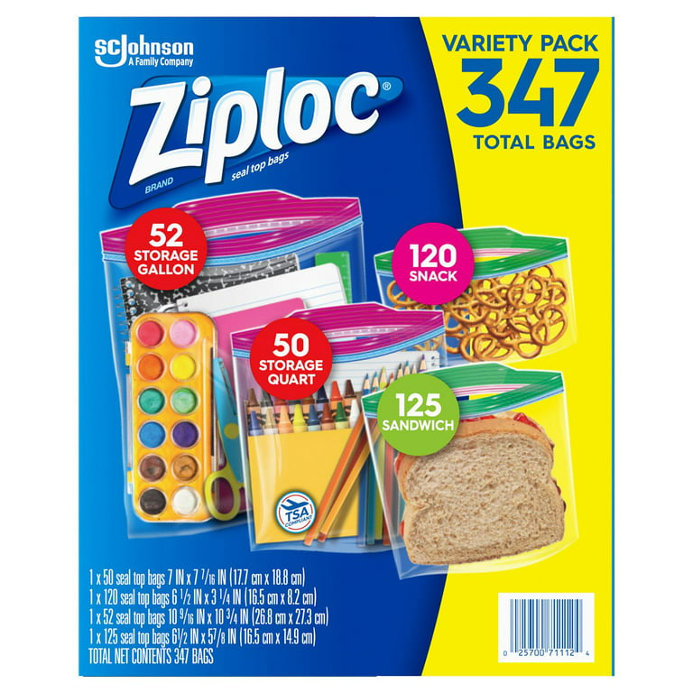 Ziploc Double Zipper Gallon Quart Snack Sandwich Freezer Variety