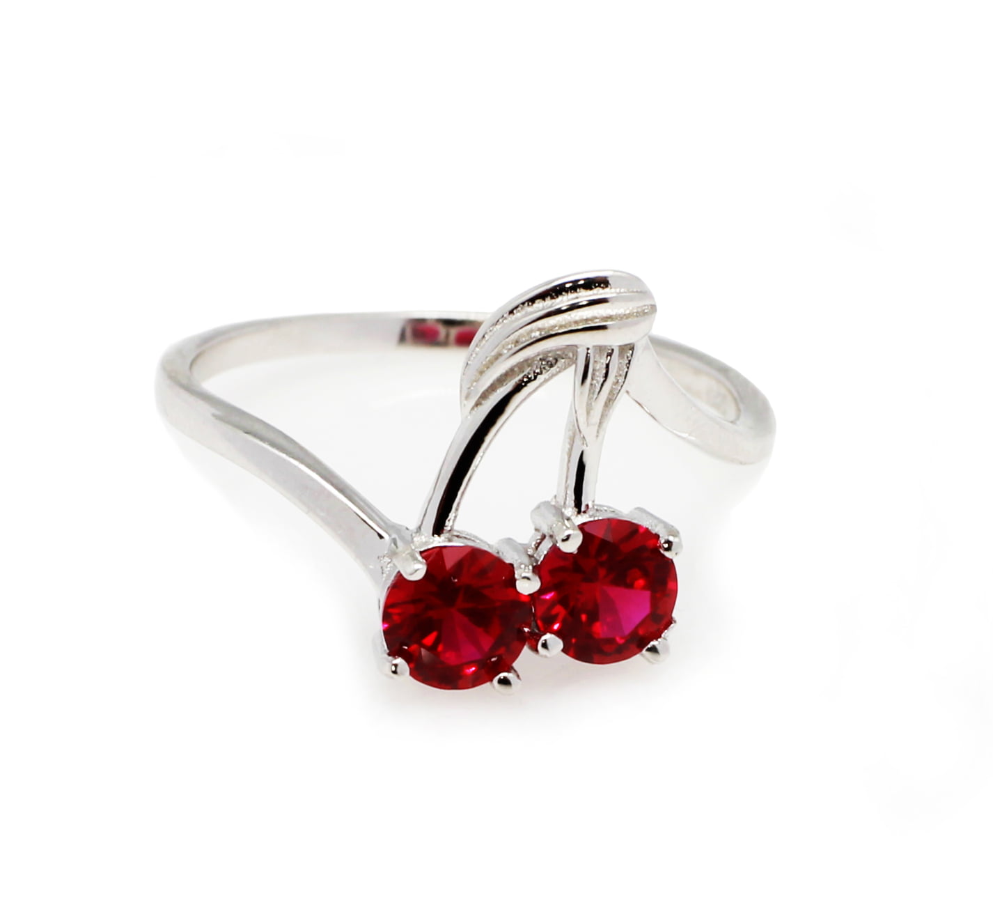 9mm Glitzs Jewels Sterling Silver Simulated Ruby Two Stars Ring