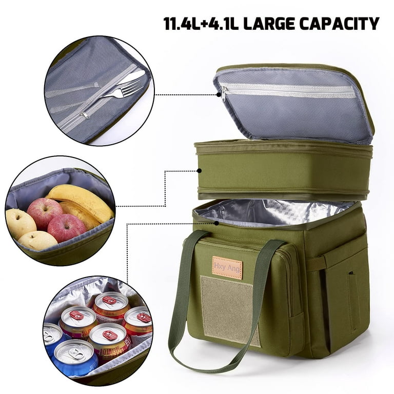 Insulated Lunch Bag, 17L Expandable Double Deck Lunch Tote Bag for  Women/Men, Leakproof Freezable Cooler Box W/ Side Tissue Pocket&Adjustable  Shoulder Strap, Suit for Work,School,Camping,Picnic(Gray) 