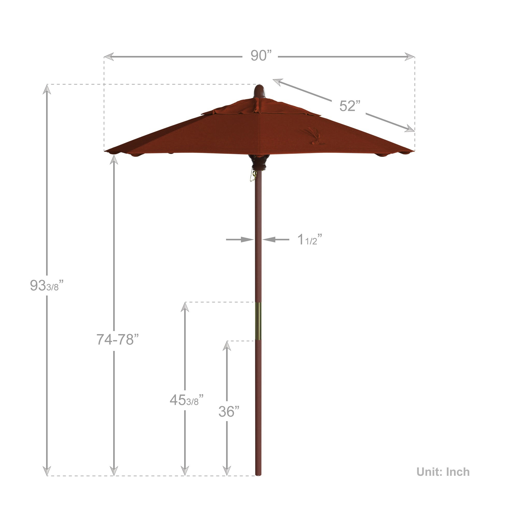 California Umbrella  7.5 ft. Wood Market Umbrella Pulley Open Marenti Wood-Pacifica-Brick - image 5 of 5
