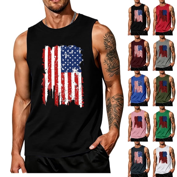 Men's America 250 Years Tank Top with Patriotic Flag Graphic and Sleeveless Design Featuring Vintage Distressed Print for Independence Day 2026 Memorial Day Celebrations Army Green L