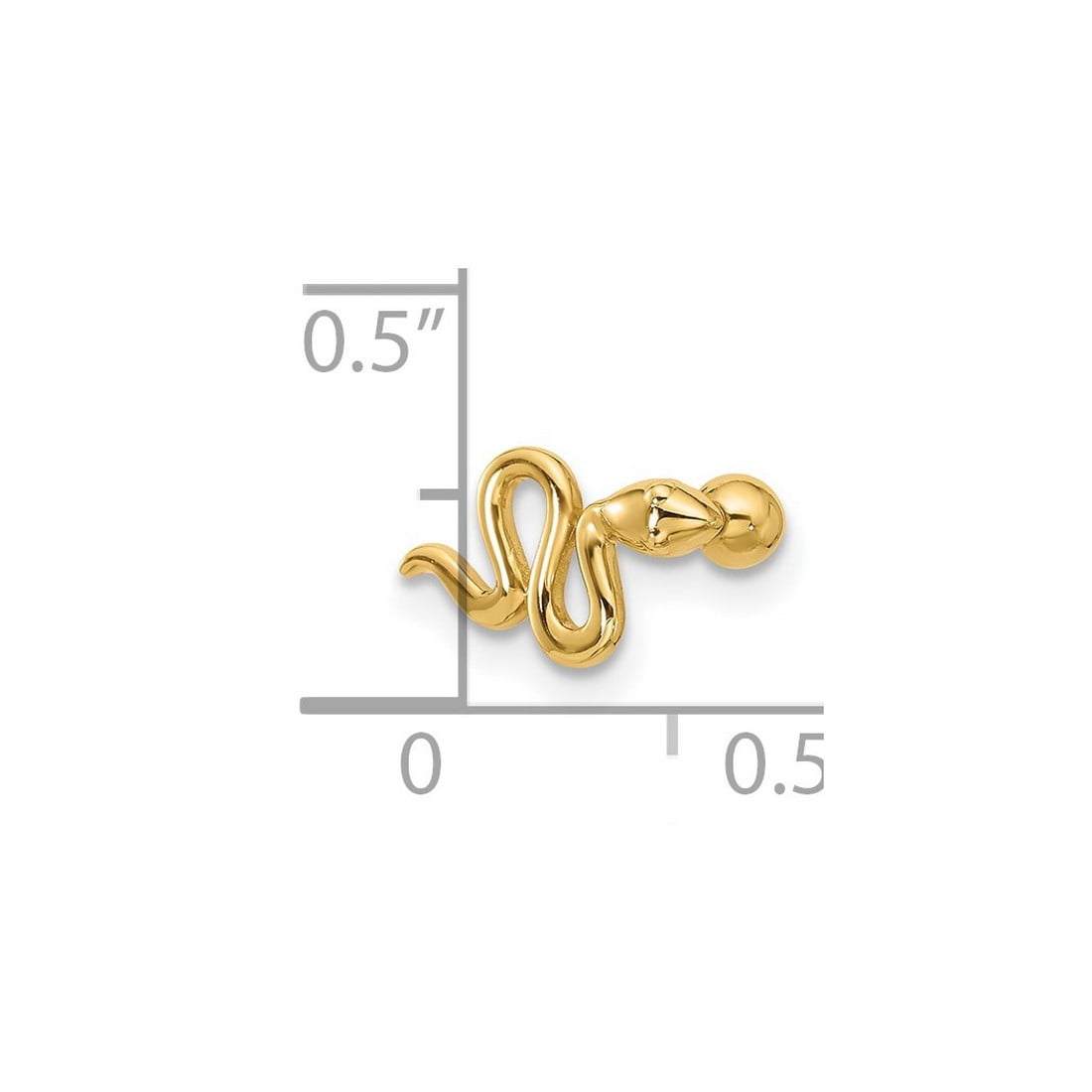 14k Solid Yellow Gold 18 Gauge Polished Snake Cartilage Stud 10.2mm Long Body Piercing Stud for Women