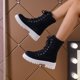thumbnail image 3 of NECHOLOGY Botas Mujer Adulto Femenino Zapatos Botines para mujer Botas de suela gruesa cálidas de felpa con cabeza redonda y cordones de ante de color sólido a la moda para mujer (Black, 7.5), 3 of 6