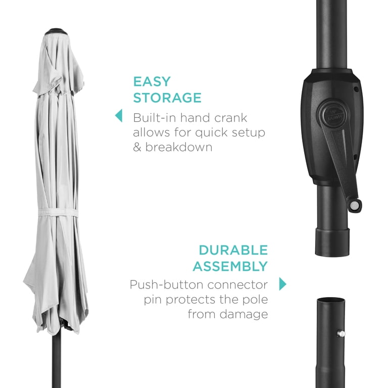 best choice patio umbrella assembly Products 10ft Outdoor Steel Market w/ Crank, Tilt Push Button, 6 Ribs inch base that allows for sturdy Best Choice Products 10ft Solar