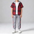 thumbnail image 2 of Agkizg Toddler Boys Clothing Set 2 Piece Outfit Short Sleeve Hooded Plaid Top Pants Set, 2 of 7