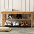 Bonzy 3Tier Bamboo Shoe Rack Bench, Sturdy Shoe Organizer for Entryway