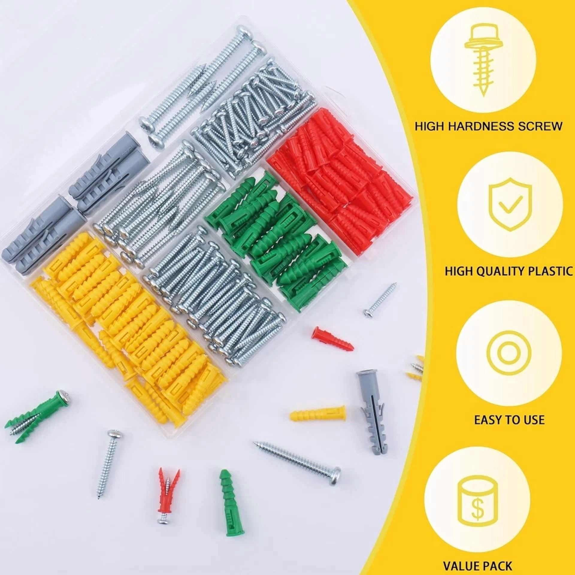 CIRCLE- 208Pcs Drywall Anchors & Screws Kit – 4 Sizes Wall Anchor Assortment