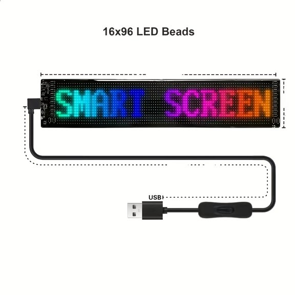 Programmable LED Display Screen, App-Controlled Text, Adjustable Brightness, USB Powered, with Remote Control, for Store Decoration