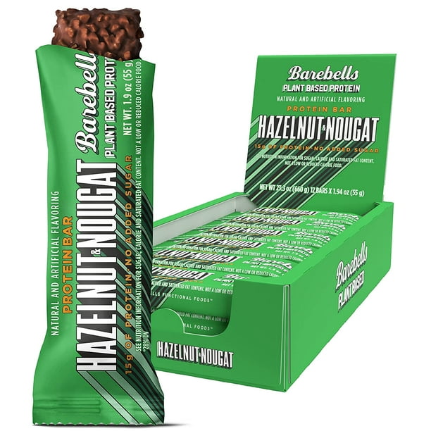 Vegan Protein Bars Hazelnut & Nougat - 12 Count, 1.9oz Bars - Features Plant Based Protein Bar with 15g of High Protein - Chocolate Protein Snacks with Only 1g of Total Sugars - Ideal for