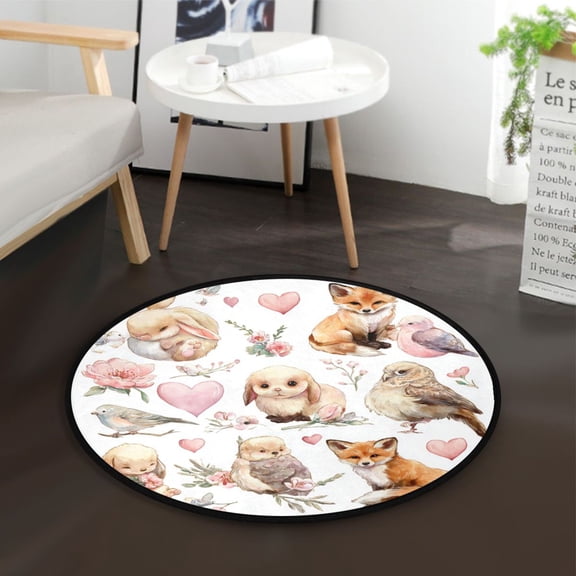 36.2 Inch Round Floor Mat Cute Collection Of Animals Carpet Decor Rug for Living Room Bedroom