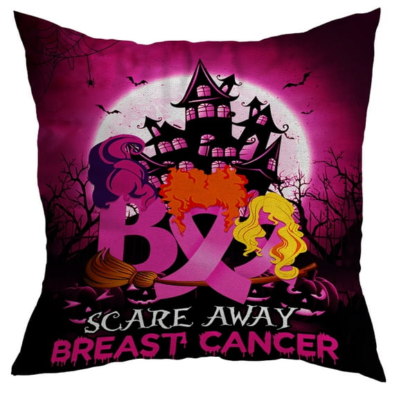 Halloween Pillows, Halloween Decoration Scare away Breast Cancer Pink Ribbon Broom Pillow Insert, 18X18