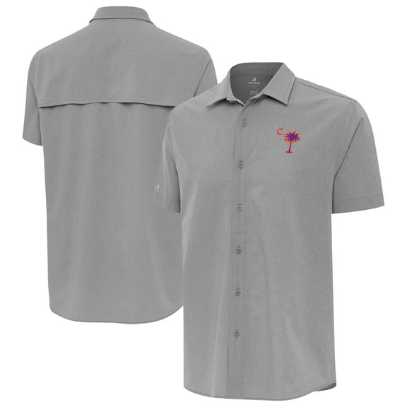 Men's Antigua  Gray Clemson Tigers Palmetto Series Activate Woven Button-Up Shirt