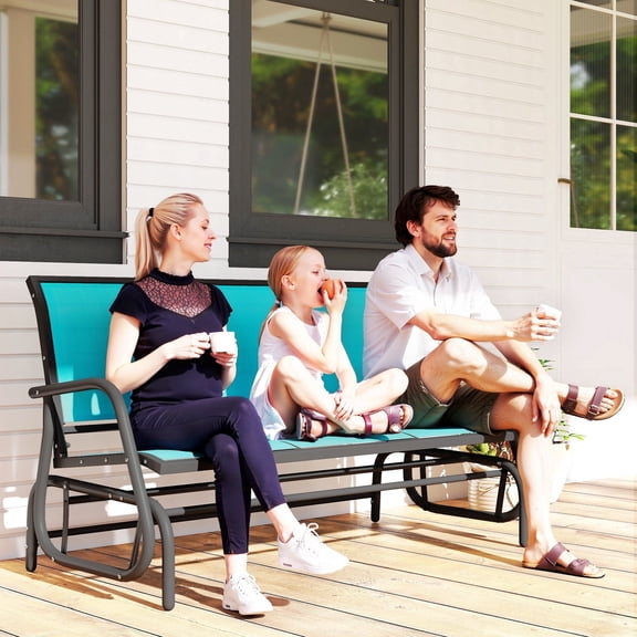 Outsunny Patio Glider Bench, 3 Seat Outdoor Glider Swing with Breathable Mesh Fabric, Metal Frame, Blue