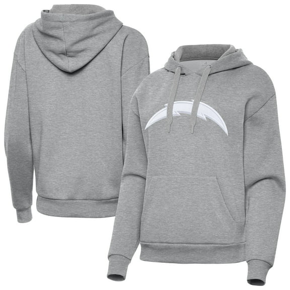 Women's Antigua Heather Gray Los Angeles Chargers Victory Pullover Hoodie