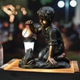thumbnail image 3 of LuxenHome Bronze Resin Boy and Frog Statue with Solar Light, 3 of 8