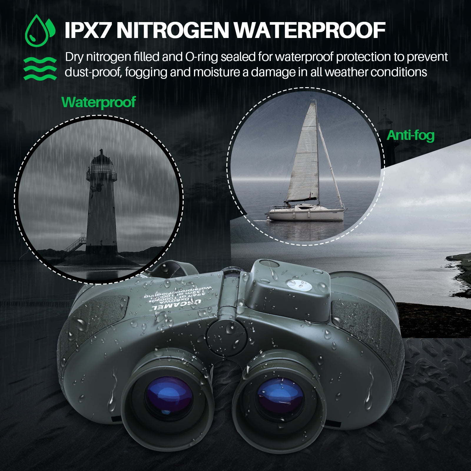 USCAMEL 10X50 Marine Binoculars for Adults, Binoculars with Low Light Vision Rangefinder Compass, BAK4 Waterproof Military Binoculars for Boating Hunting, Gift for Him
