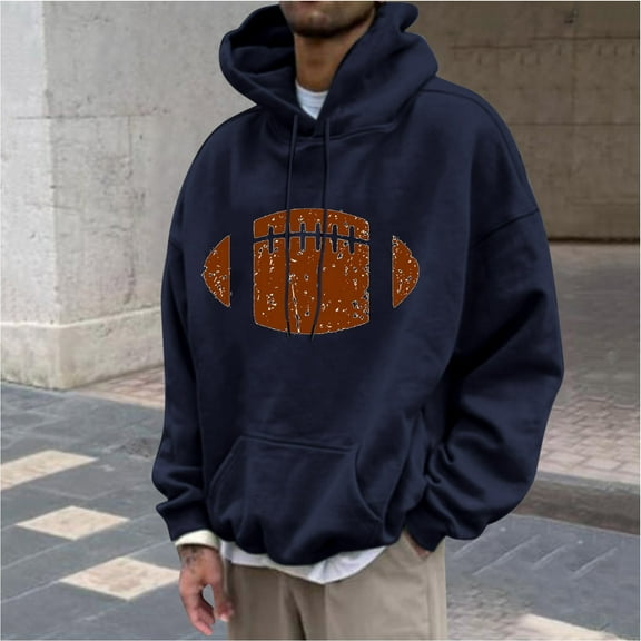 Aobny Oversized Hoodie Men Lightweight Navy Blue Big & Tall Shirts Pullover Football Hooded T Shirts for Man,XXXXL